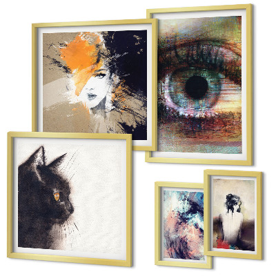 Conjunto de 5 quadros com moldura Retratos abstratos da arte moderna