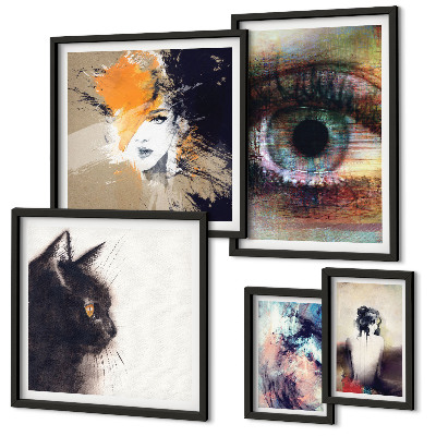 Conjunto de 5 quadros com moldura Retratos abstratos da arte moderna