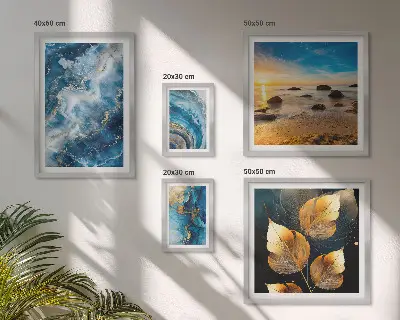 Conjunto de 5 quadros decorativos com paisagens azuis abstratas