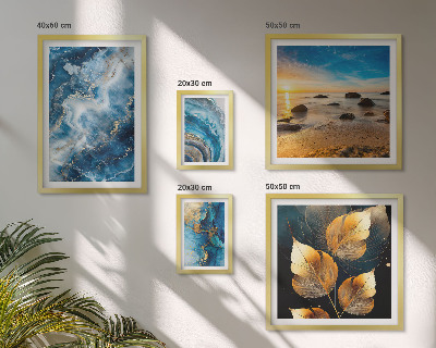 Conjunto de 5 quadros decorativos Paisagens azuis abstratas