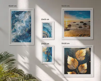 Conjunto de 5 quadros decorativos com paisagens azuis abstratas