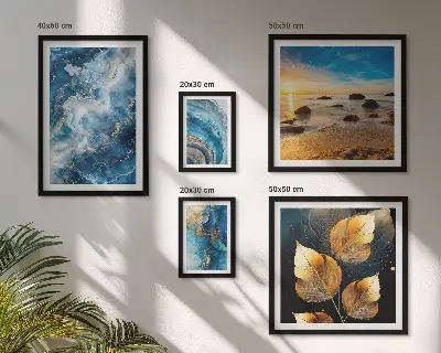 Conjunto de 5 quadros decorativos com paisagens azuis abstratas