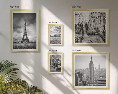 Conjunto de 5 quadros com moldura com ícones de paisagens urbanas arquitetônicas