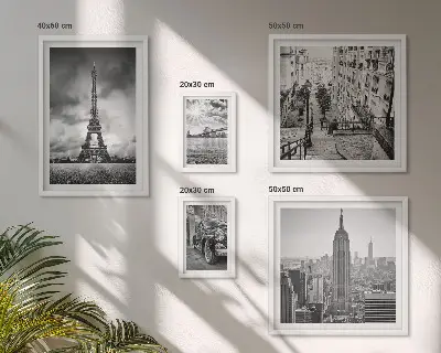Conjunto de 5 quadros com moldura com ícones de paisagens urbanas arquitetônicas