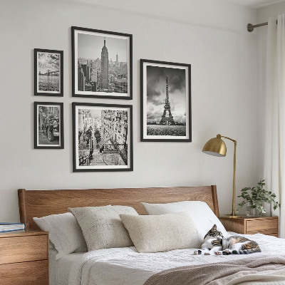 Conjunto de 5 quadros com moldura ícones arquitetônicos de paisagens urbanas