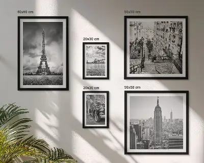 Conjunto de 5 quadros com moldura com ícones de paisagens urbanas arquitetônicas