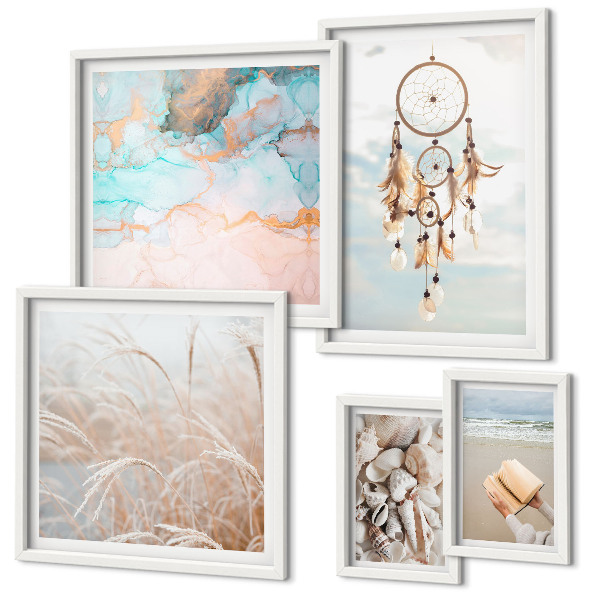 Conjunto de 5 quadros decorativos Sonhos boho praia natureza