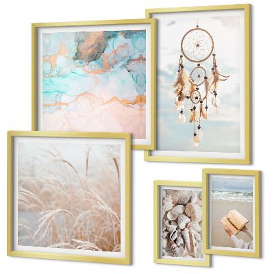 Conjunto de 5 quadros decorativos Sonhos boho praia natureza