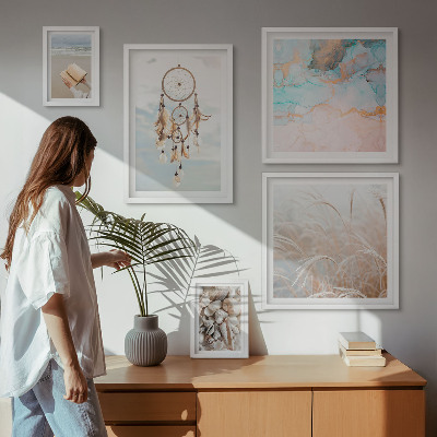 Conjunto de 5 quadros decorativos Sonhos boho praia natureza