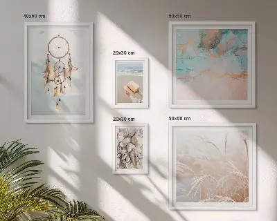 Conjunto de 5 quadros decorativos com temática de sonhos boho, praia e natureza