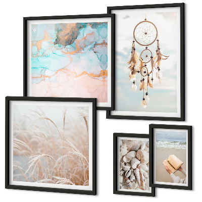 Conjunto de 5 quadros decorativos Sonhos boho praia natureza