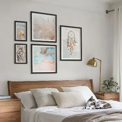 Conjunto de 5 quadros decorativos com temática de sonhos boho, praia e natureza