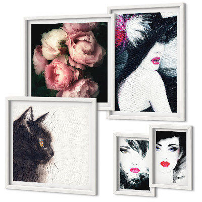 Galeria de parede Retratos elegantes de mulheres com rosas