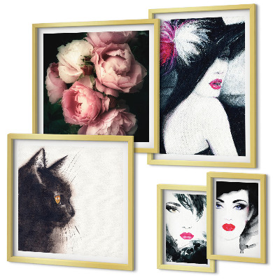 Galeria de parede Retratos elegantes de mulheres com rosas