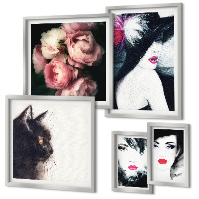 Galeria de parede Retratos elegantes de mulheres com rosas