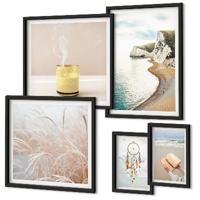 Conjunto de 5 quadros com moldura Temas relaxantes para livros