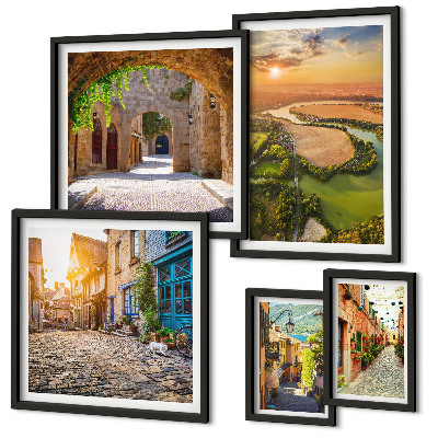 Conjunto de 5 quadros decorativos Ruas encantadoras e pitorescas