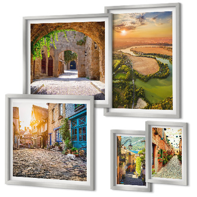 Conjunto de 5 quadros decorativos Ruas encantadoras e pitorescas