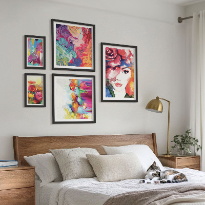 Conjunto de 5 quadros com moldura Retratos abstratos coloridos