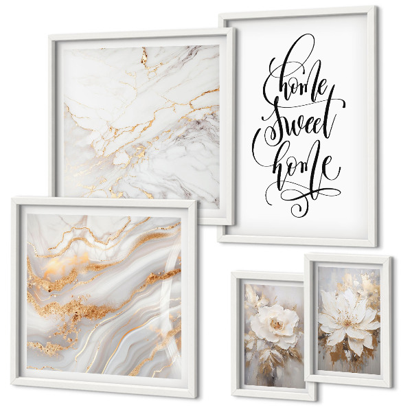 Conjunto de 5 quadros decorativos Interior elegante em mármore com flores