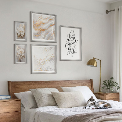 Conjunto de 5 quadros decorativos Interior elegante em mármore com flores