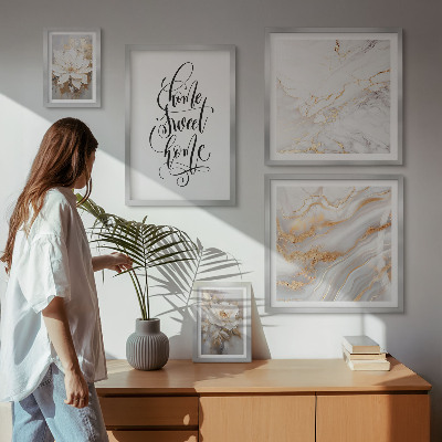 Conjunto de 5 quadros decorativos Interior elegante em mármore com flores