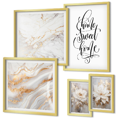 Conjunto de 5 quadros decorativos Interior elegante em mármore com flores