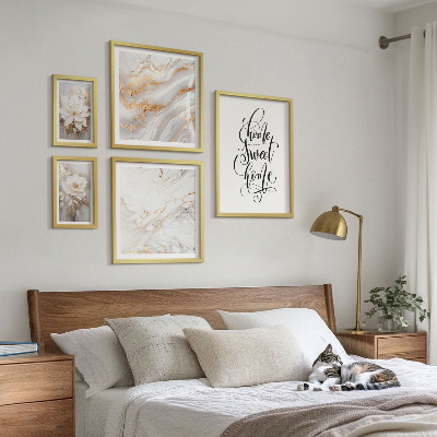 Conjunto de 5 quadros decorativos Interior elegante em mármore com flores