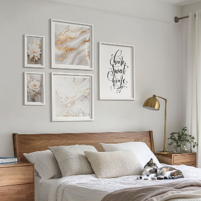 Conjunto de 5 quadros decorativos Interior elegante em mármore com flores