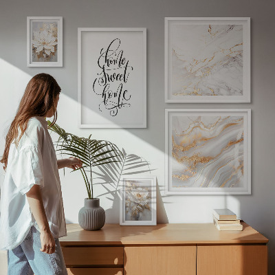 Conjunto de 5 quadros decorativos Interior elegante em mármore com flores