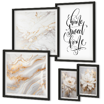 Conjunto de 5 quadros decorativos Interior elegante em mármore com flores