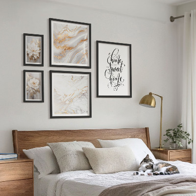 Conjunto de 5 quadros decorativos Interior elegante em mármore com flores