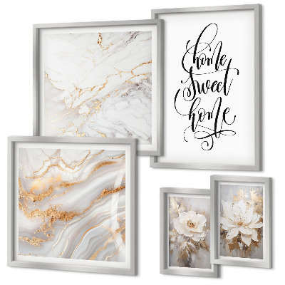 Conjunto de 5 quadros decorativos Interior elegante em mármore com flores