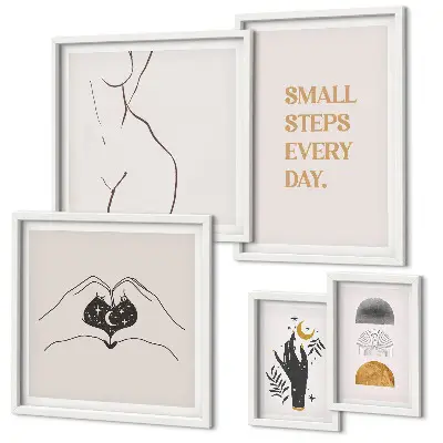 Galeria de parede com temas de motivação, pensamento positivo e minimalismo