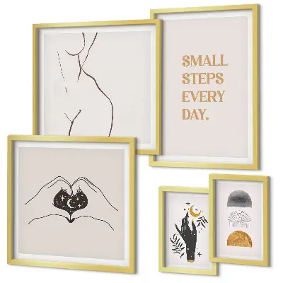 Galeria de parede com temas de motivação, pensamento positivo e minimalismo