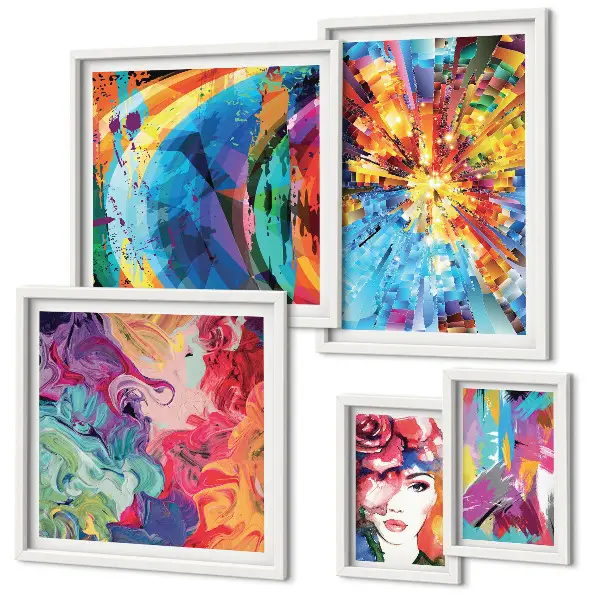 Galeria de quadros para parede com composições abstratas e coloridas