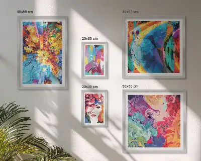Galeria de quadros para parede com composições abstratas e coloridas