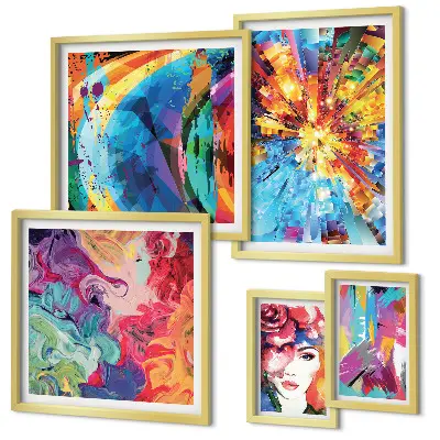 Galeria de quadros para parede com composições abstratas e coloridas
