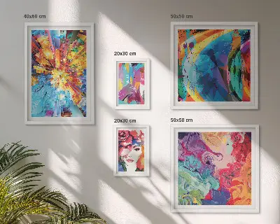 Galeria de quadros para parede com composições abstratas e coloridas