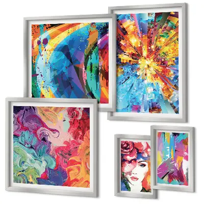 Galeria de quadros para parede com composições abstratas e coloridas