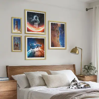 Conjunto de 5 quadros com moldura tema viagem espacial da galáxia