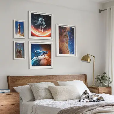 Conjunto de 5 quadros com moldura tema viagem espacial da galáxia
