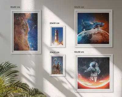 Conjunto de 5 quadros com moldura tema viagem espacial da galáxia