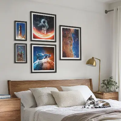 Conjunto de 5 quadros com moldura tema viagem espacial da galáxia