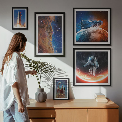 Conjunto de 5 quadros com moldura Viagem espacial da galáxia
