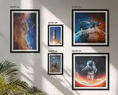 Conjunto de 5 quadros com moldura tema viagem espacial da galáxia