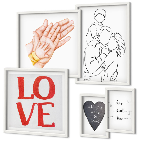 Conjunto de 5 quadros decorativos Família, amor, carinho, felicidade