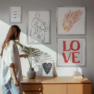 Conjunto de 5 quadros decorativos com frases sobre família amor carinho e felicidade