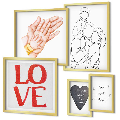 Conjunto de 5 quadros decorativos Família, amor, carinho, felicidade