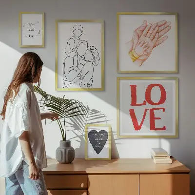 Conjunto de 5 quadros decorativos com frases sobre família amor carinho e felicidade